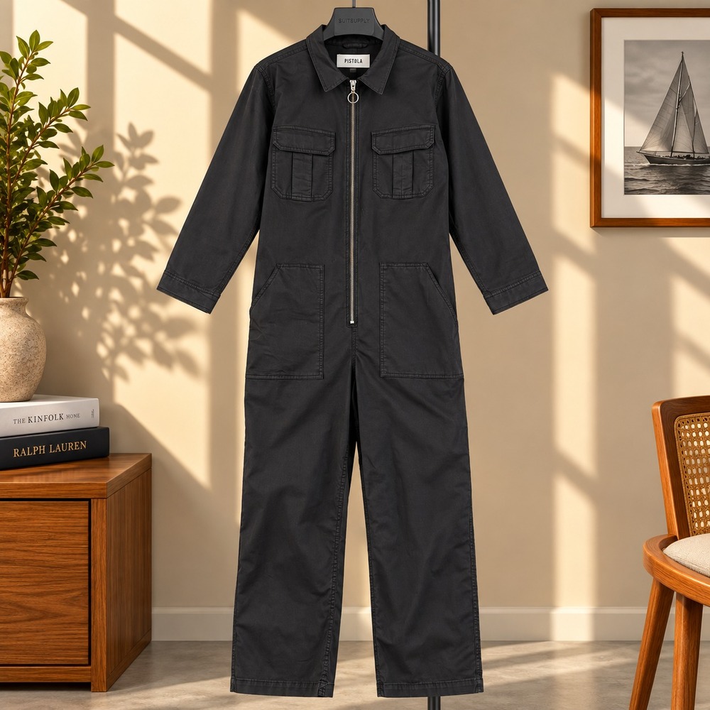 Pistola Jumpsuit Women's M Black Utility Workwear Cotton Stretch Zip Coverall